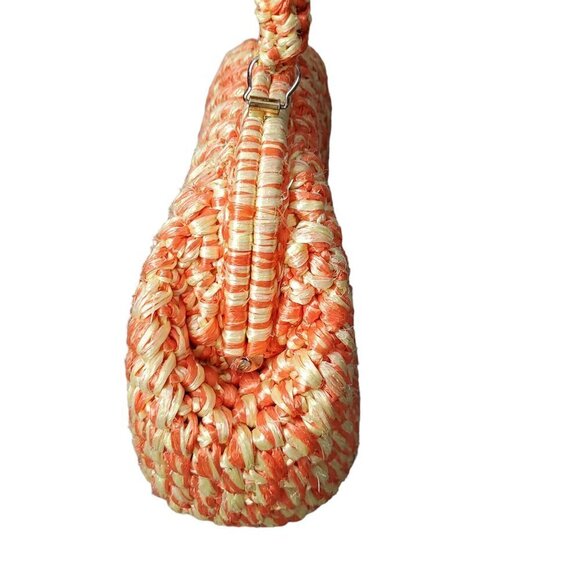 Vintage 1950s 1960s Orange And Yellow Crochet Raffia Handbag Purse - Picture 11 of 13